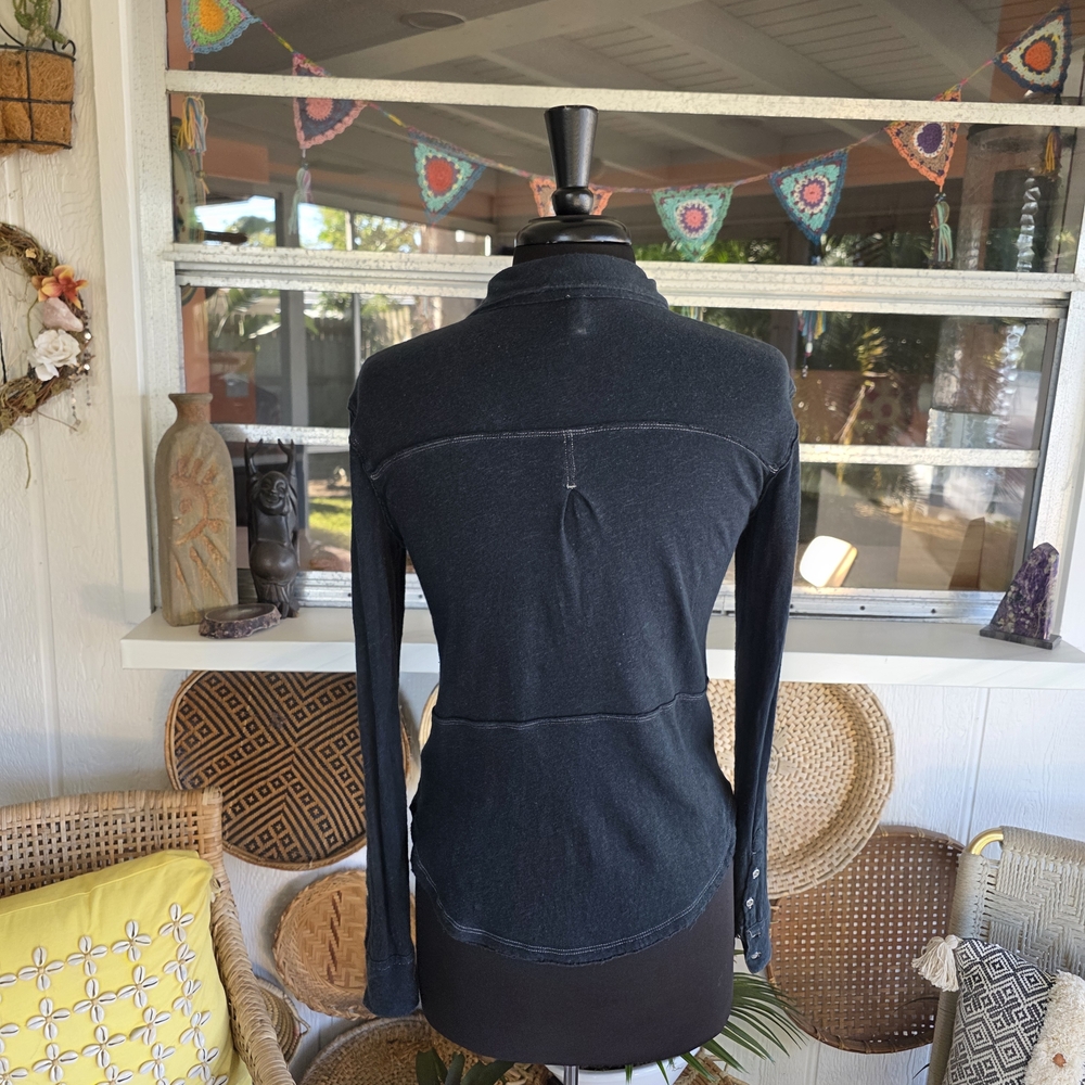 Free People Navy Blue Button-Down Shirt - Picture 6 of 16